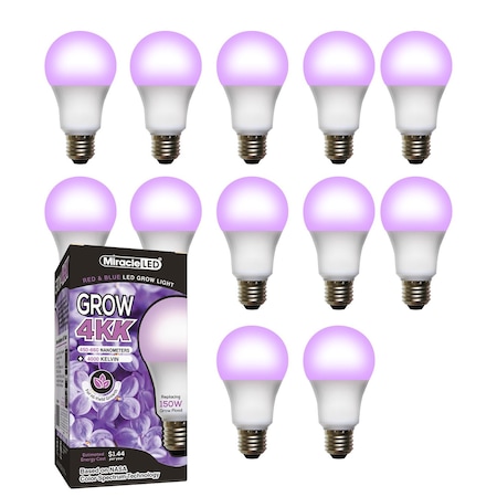 Miracle Led 4KK Pro-Pack Indoor Grow Light Bulb, 4000K Red/Blue Spec. Replace 150W Grow Bulbs, 12PK 801874